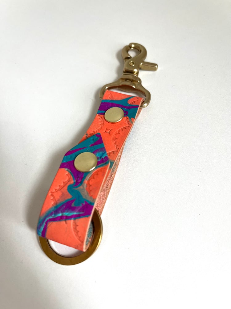 Image of Neon Orange Marbled Long Keychain 