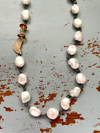 Image 1 of baroque pearl and citrine necklace with 10k rose gold moon