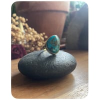 Image 2 of Kingman Mine Turquoise Solid Brass Ring Size 8.5