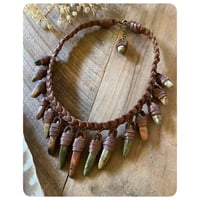 Image 1 of The Empress Necklace - Thick Mixed Jaspers and Dark Chestnut Brown Leather 