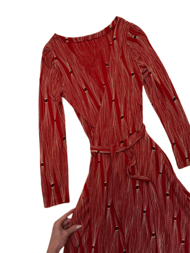 early 1970s Diane von Furstenberg red tassels jersey wrap dress italy 
