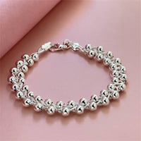 Image 1 of Charm 925 Sterling Silver Bracelets for Women Fine Braided beads Chain Fashion Wedding Party Christm