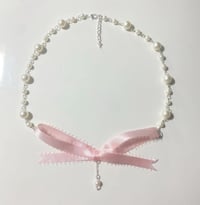 pink ribbon pearl necklace