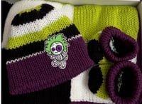 Image 1 of Baby Hat, Blanket & Booties Set, BabyBeetlejuice Design, Handmade