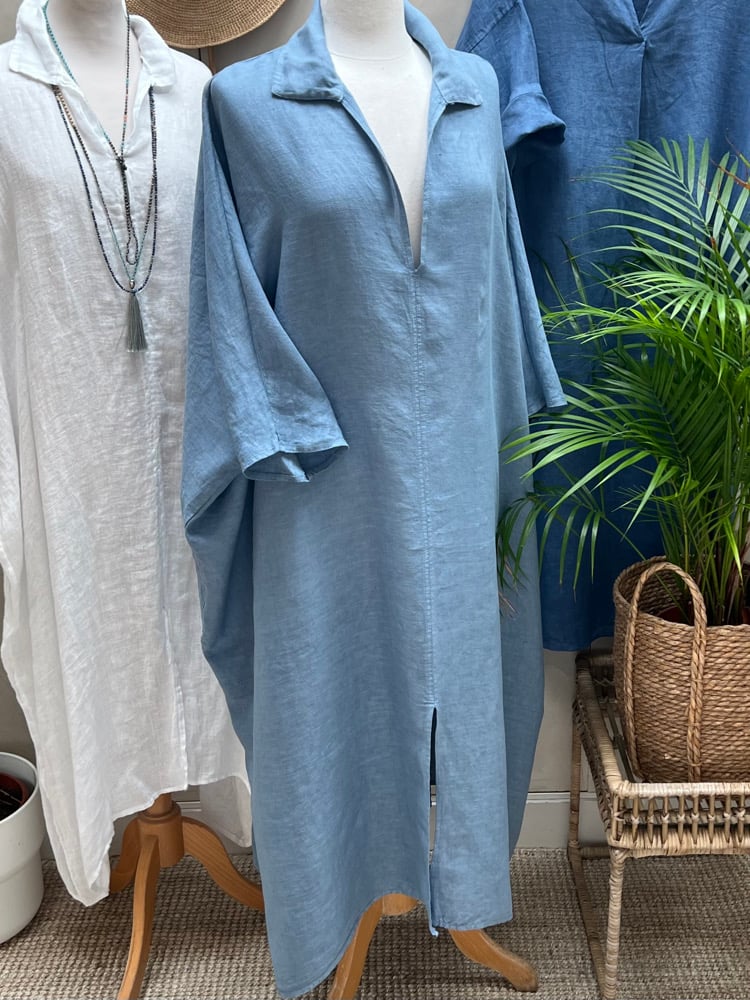 Image of Robe de Plage en voile de lin Bleu Jeans