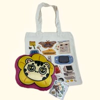 Image 1 of Messy Things Tote Bag + Flower Cat Plush + Stickers