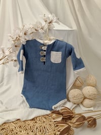 Image 1 of Baby Boy bodysuit for Sitter Photoshoots |Liam | 9-12 months | blue jeans