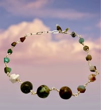Image 1 of Mystic Amazon| turquoise Amazonite shell peridot silver paperclip chain extension necklace