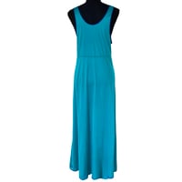 Image 5 of Vintage 70s Shadow Line Turquoise & Purple Embroidered Peacock Maxi Nightgown - Small