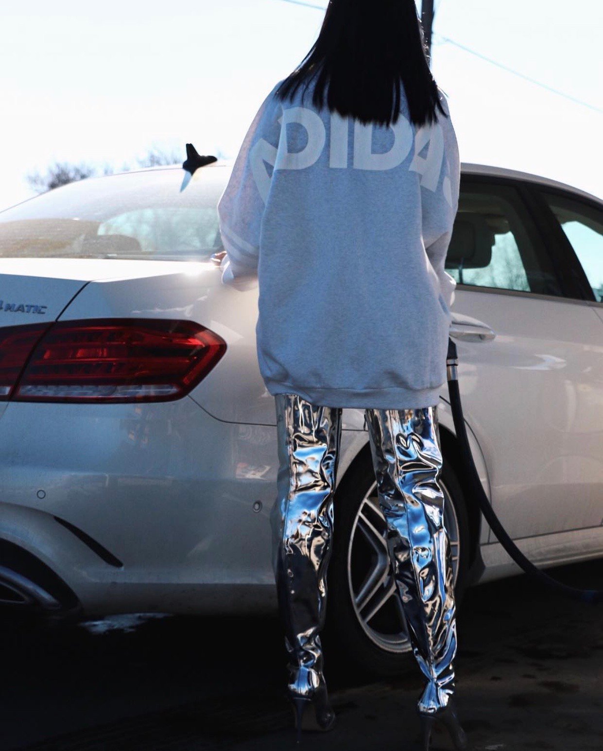 Image of METALLIC SILVER KNEE-HIGH BOOTS (US 10)