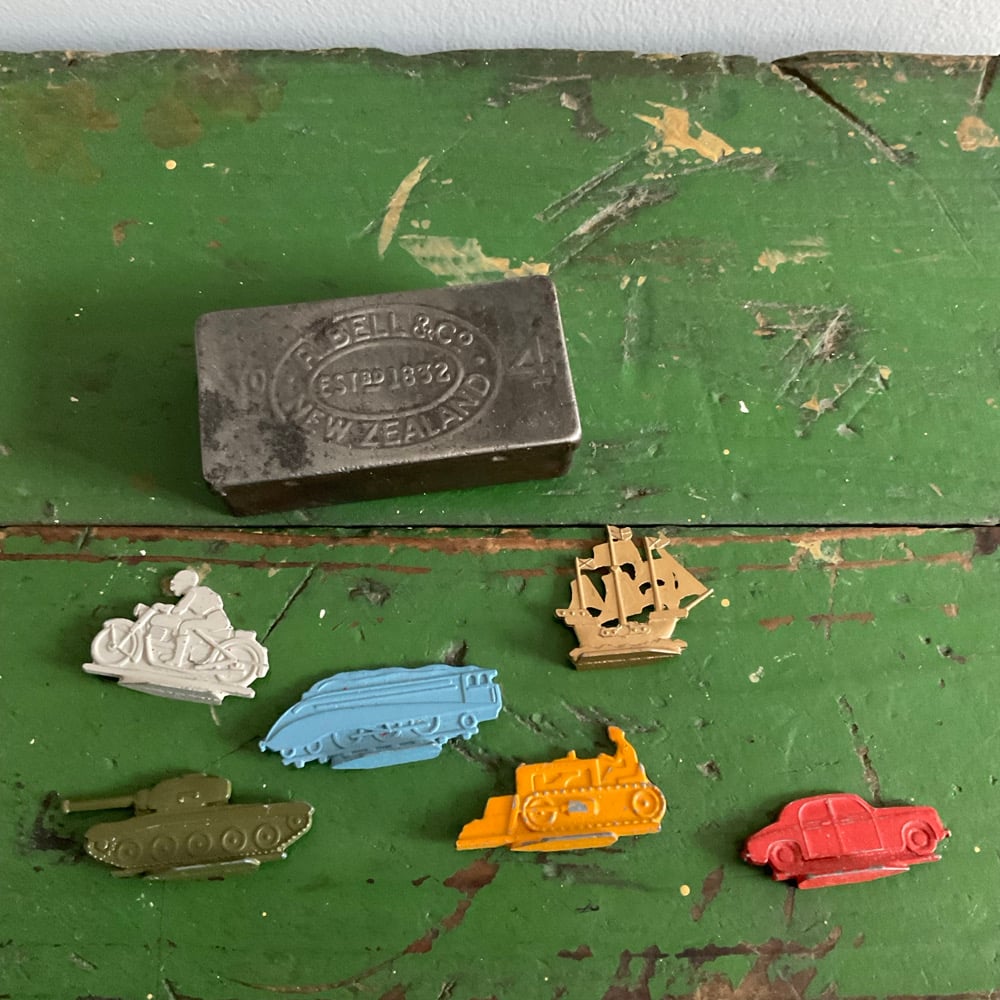 Image of Old Game Pieces & Tin