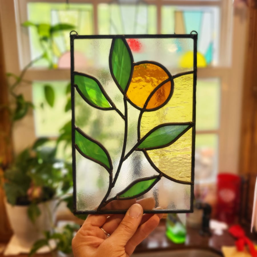 Image of Leaf & Sun, mini panel - stained glass