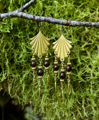 Image 1 of Garnet and Brass Triple Drop Earrings 