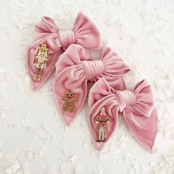 Image of Pink Velvet Bejeweled Holiday Bow