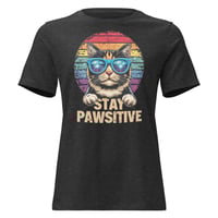 Image 5 of Stay Pawsitive Cat Women's Shirt – Cute Retro Cat Graphic Tee | Positive Cat Lover Shirt