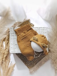 Image 1 of Newborn Photo Prop Set | Mini Rug | romper for Photoshoot | bear bonnet | heart | mustard