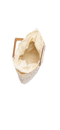 Image 2 of Faux Straw Handmade Metallic Stripe Wooden Handle Bag