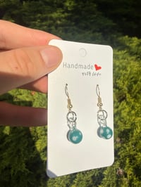 Image 3 of Teal/ white polka dot ball earrings 