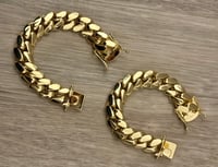 Image 2 of Miami Cuban Link 15mm Bracelets (6”)Handmade Real 14k Gold Plated(Five Times Plated)