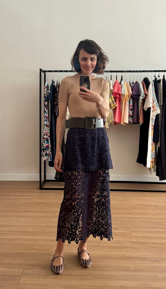 NAVY BLUE GUIPURE SKIRT