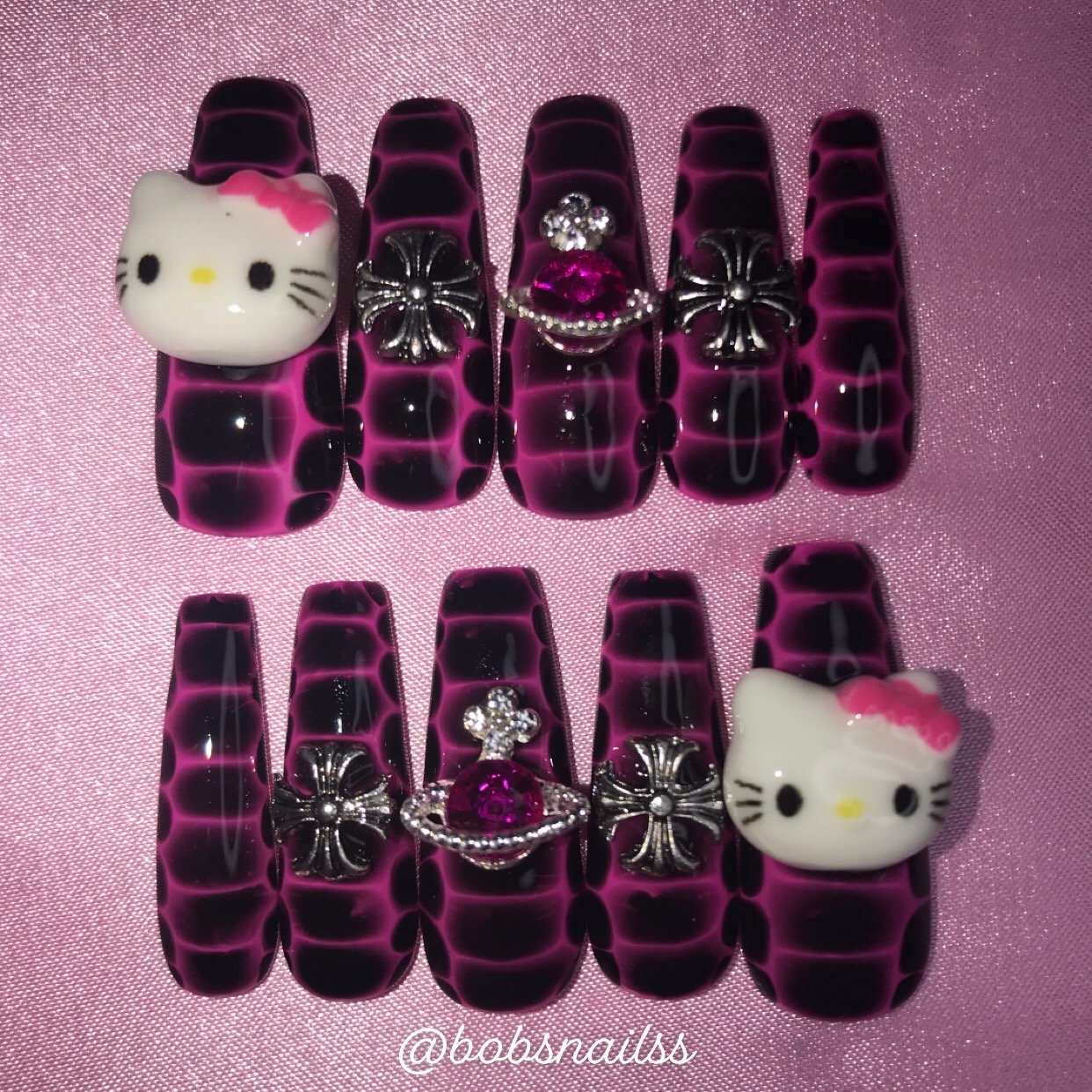 Diy Sanrioed Hello kitty European and American Sweet Cool Spicy Girl Pink  Crocodile Cross Saturn Gothic Style Nails Tips - AliExpress