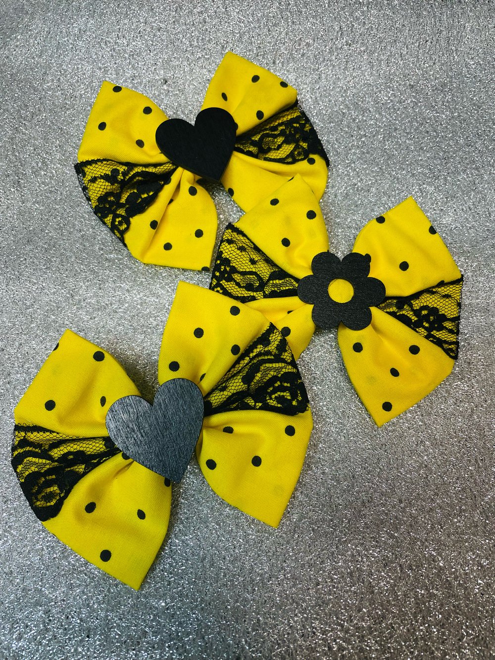 Yellow and black polka dot