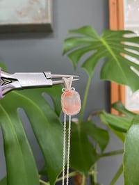 Image 4 of Silver Flower Agate Rounded Rectangle Crystal Necklace