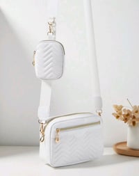 Image 2 of Women's Embroidered Diamond Pattern Shoulder Crossbody Bag With Matching Clutch Bag