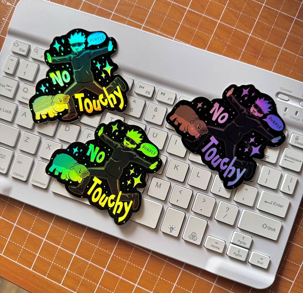 Image of 'No Touchy' Gojo / Moo Deng Holo Sticker