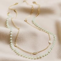 Image 1 of Lisa Angel Set of 2 Leaf & Green Beaded Necklace