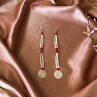 Image 1 of 2 Tier Dentalium Earrings (red)