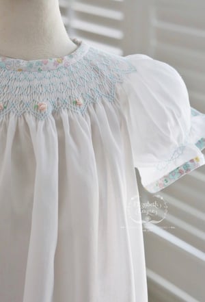 Image of Size 4 ready-to-ship satin batiste and floral bishop 