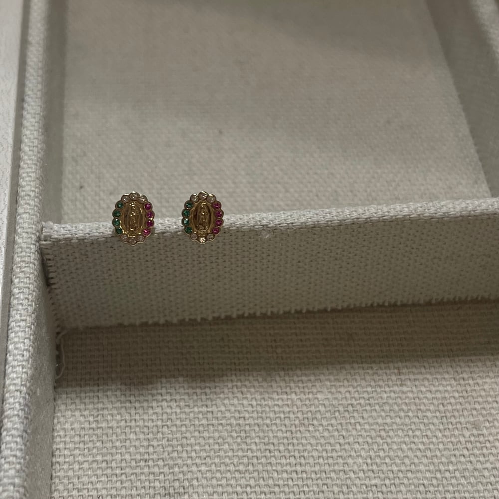Image of 14k Gold Virgen Mary Mexican tri color studs 