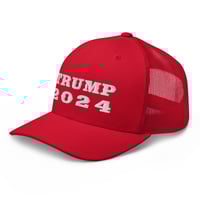 Image 4 of Trump 2024 Red White Trucker Cap from PatriotsCo.com