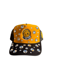 Image 1 of Gold and black custom gem trucker hat
