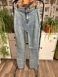 Image 1 of Fashion Nova side slit long denim jeans 