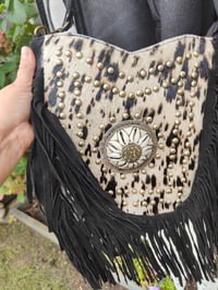 Image 6 of Yellowstone cowboy print suede fringe black