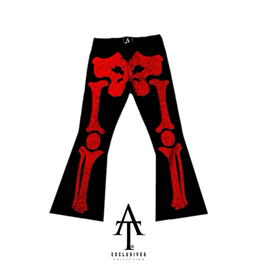 Image of Vamp Red & Black Skeleton Kit Flare Denim