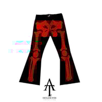 Image 1 of Vamp Red & Black Skeleton Kit Flare Jeans