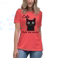 Image 1 of Women's Relaxed T-Shirt, Cats Rule the World T-Shirt | Cute Black Cat Funny Graphic Tee