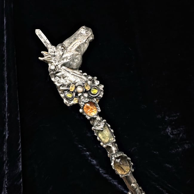 Metal Henge Witch Wand: Mossgold Unicorn 