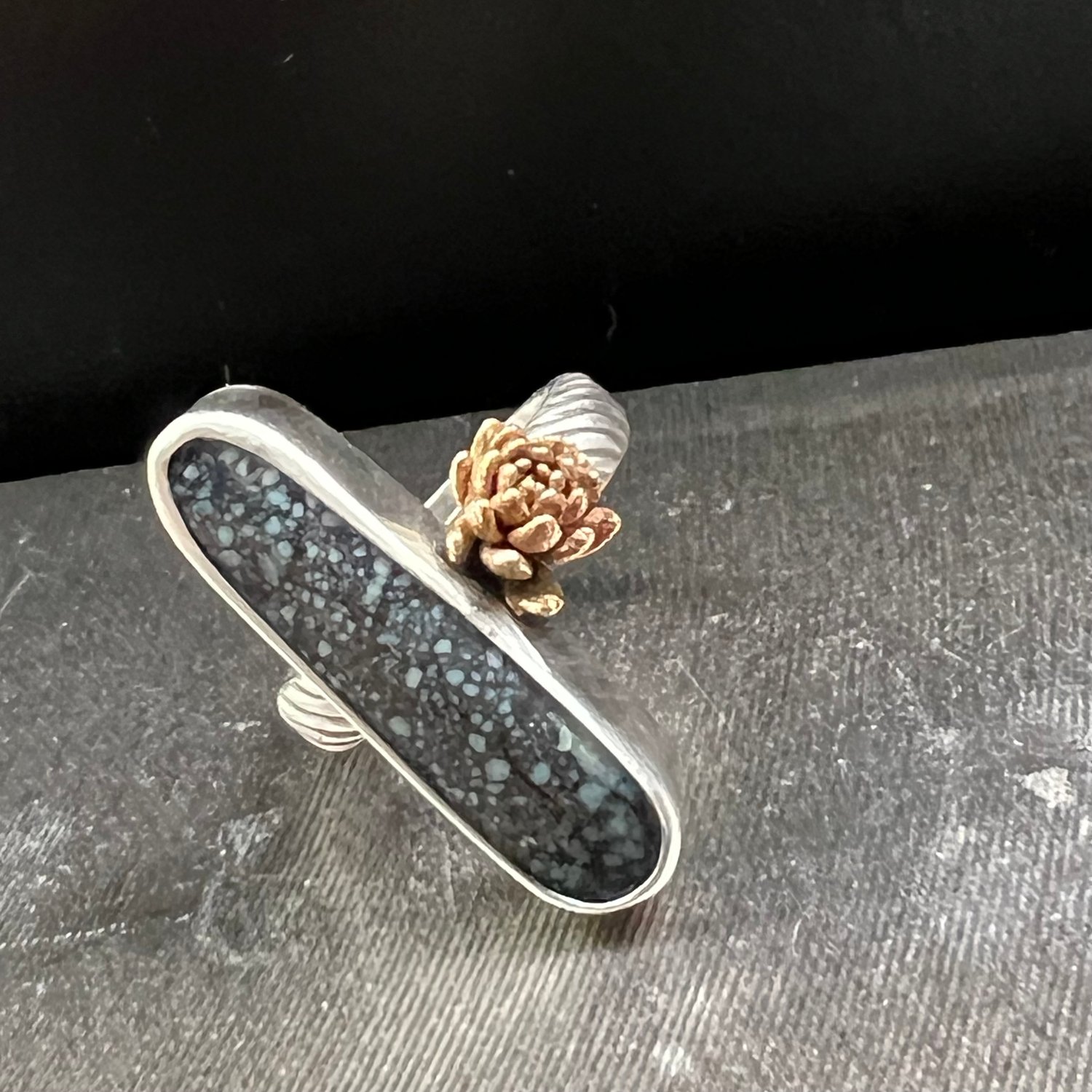 Image of Variscite with 14k Gold Succulent Casting Ring, Size 6.5