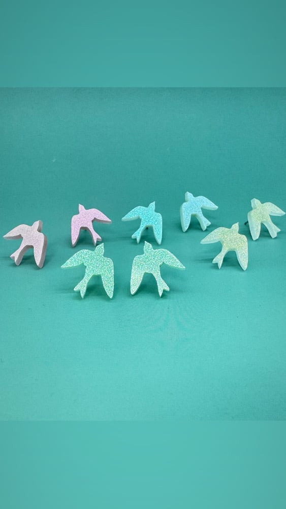 Image of Náušnice třpytivý pastelový ptáčci