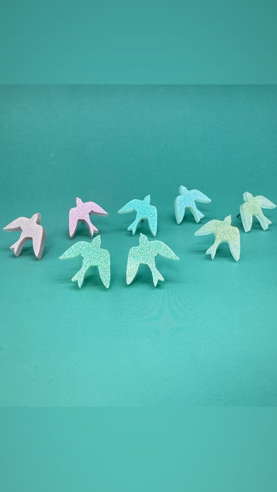 Image of Náušnice třpytivý pastelový ptáčci