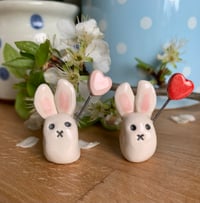 Image 4 of Hand Made Ceramic Cute Bunny holding a Heart