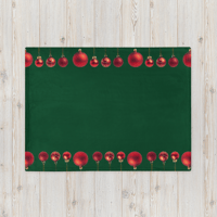 Image 3 of Throw Blanket (dark green with red hanging Christmas bulbs)