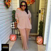 Image 2 of Mocha Stripes Pants Set (Plus)