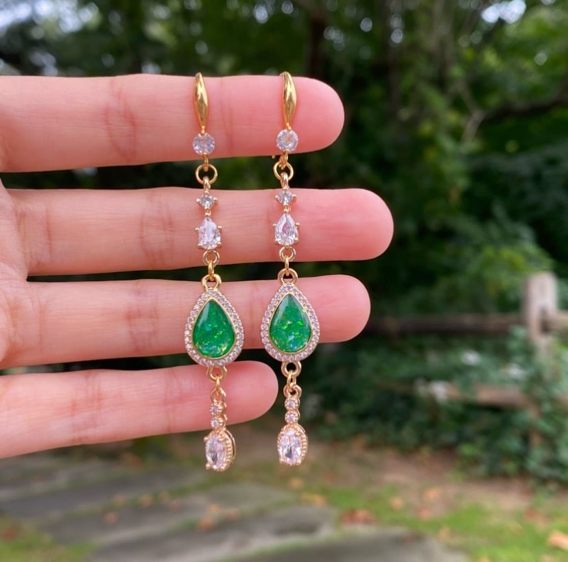 Image of ✨Teardrop Glowing Green Hook Earrings ✨