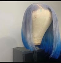 ombre color grey and blue bob wig