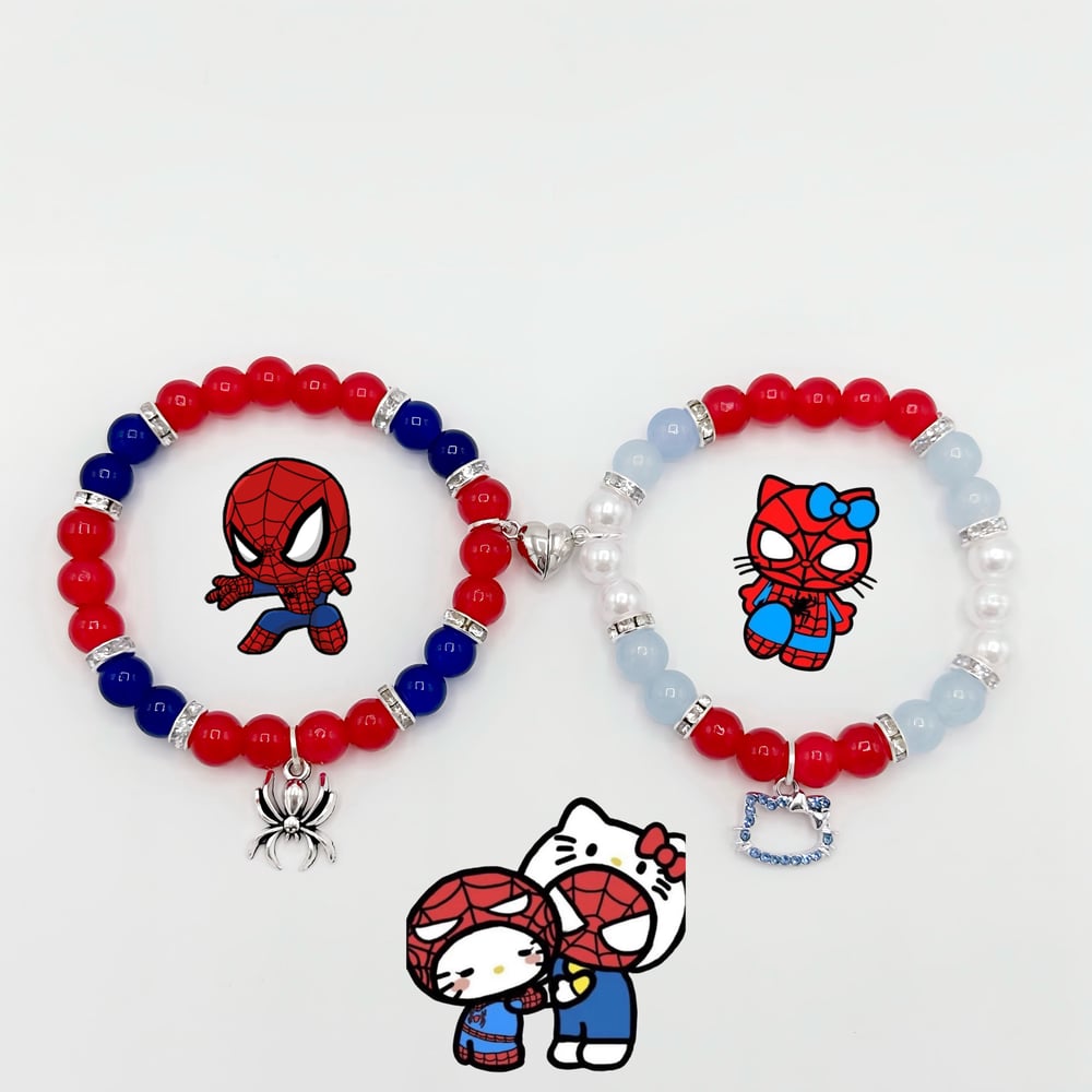 Spiderman Miles Morales & Hello Kitty Matching Couple Beaded Bracelets,y2k  Aesthetics Gift, Unique Gift for Her/him 